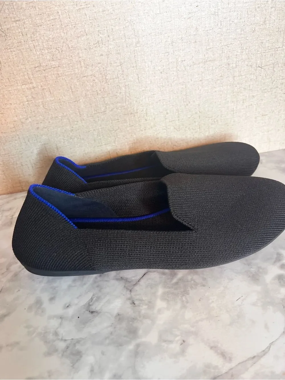 Rothy's Black Knit Slip-On Flats with Blue Trim Girl Size 4